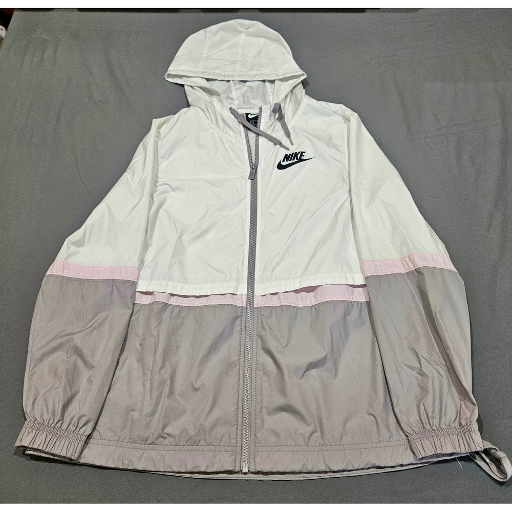 Nike Windbreaker Jacket Womens Small White Grey Pink Excellent Colorblock Hooded